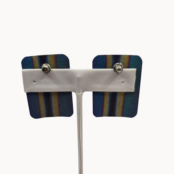 Modernist Metallic Stripe Earrings Blue Gold Geometric Aluminum Art Retro Stmt - Picture 8 of 9